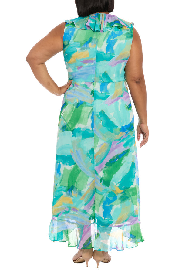 London Times T7917W Printed High Low Plus Size Dress