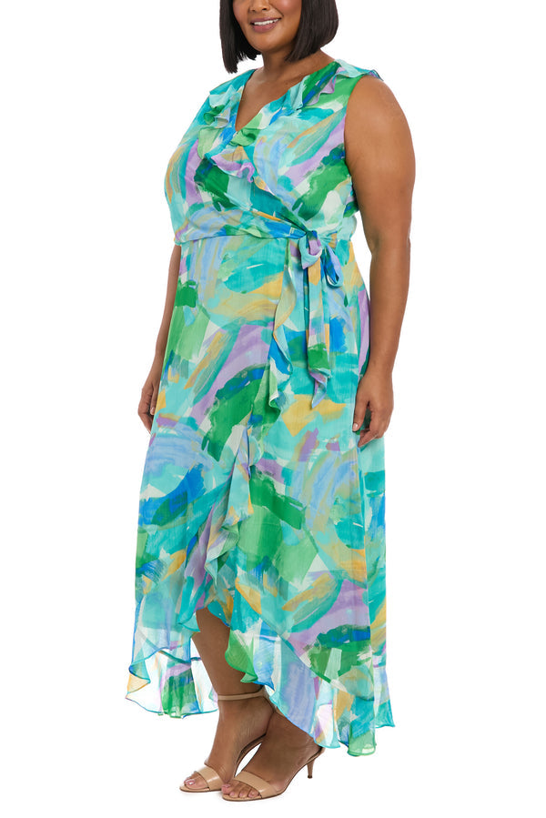London Times T7917W Printed High Low Plus Size Dress