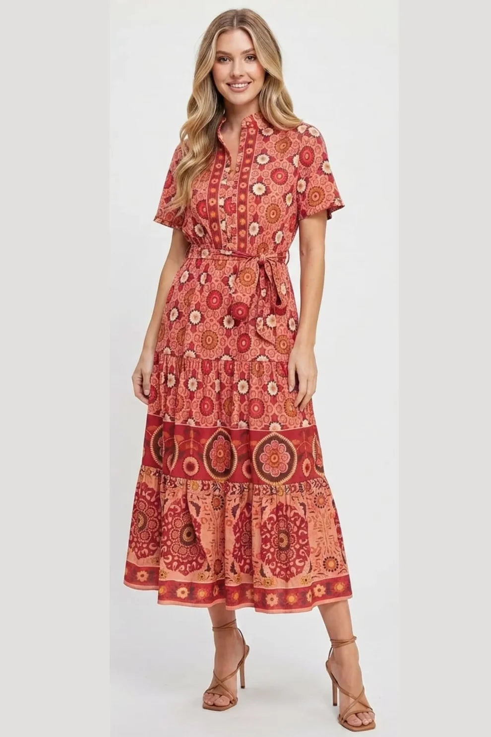 Floral Print A Line Maxi Dress London Times T8052M