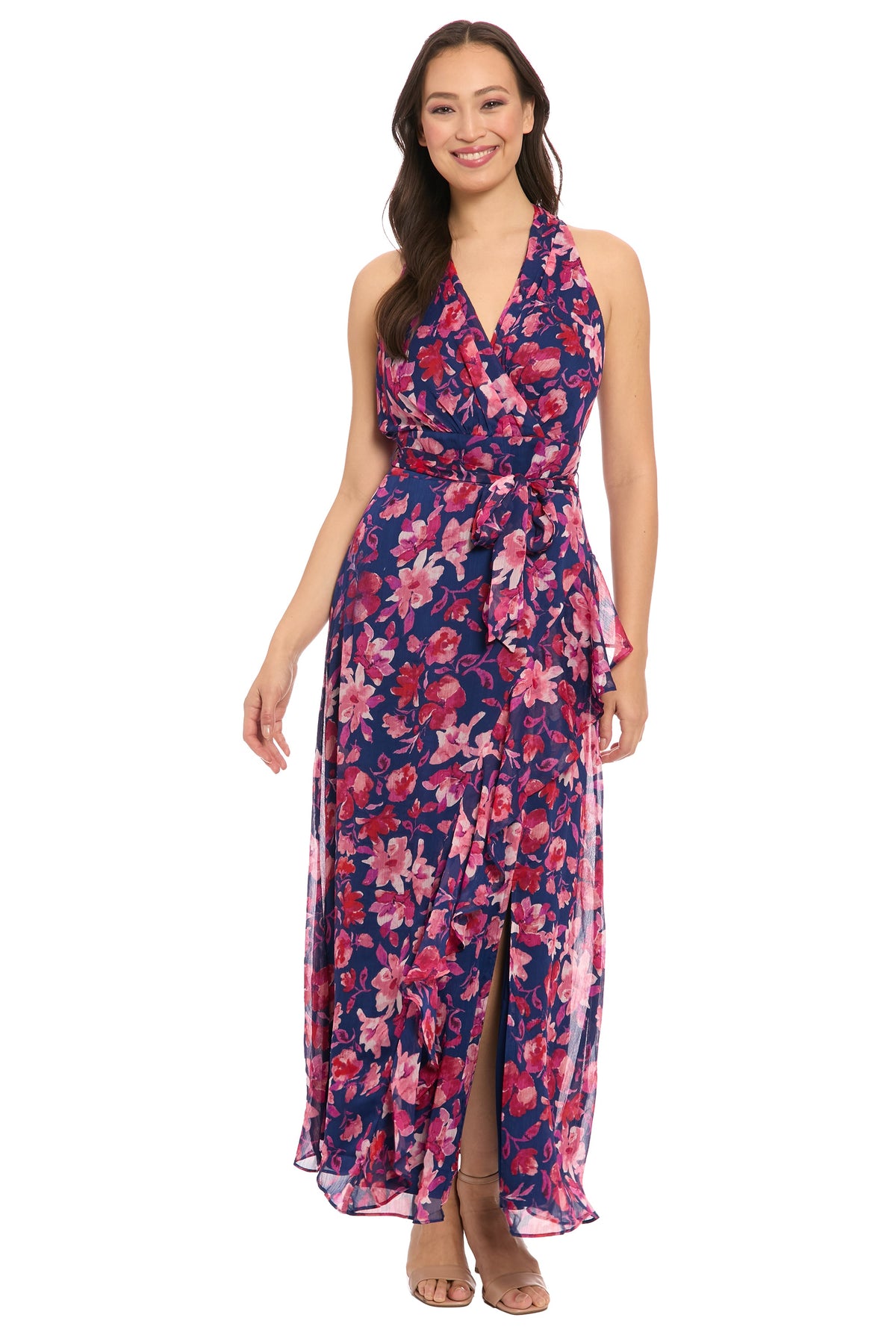 London Times Amberlyn Halter Floral Maxi Dress T8059M