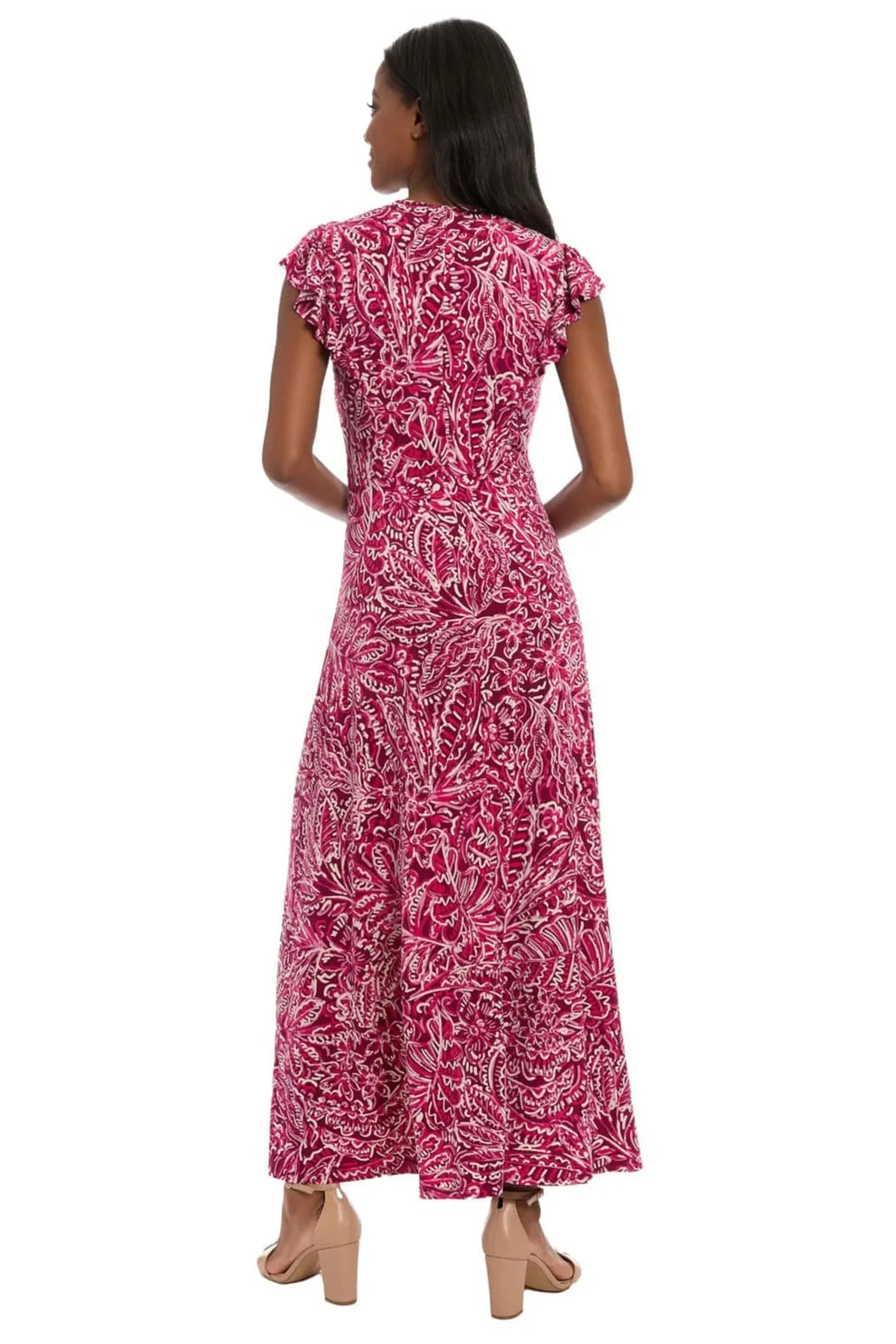 Plum and Pink Floral Smocked Maxi Dress London Times T8190M