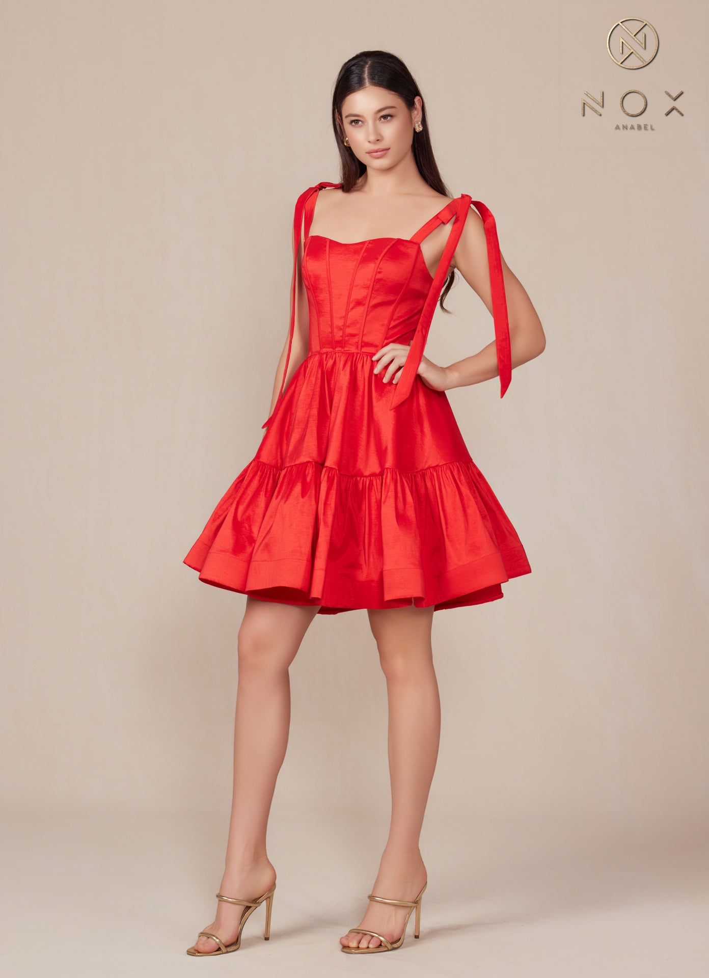 Nox Anabel T869 Homecoming Short A Line Ribbon Cocktail Dress