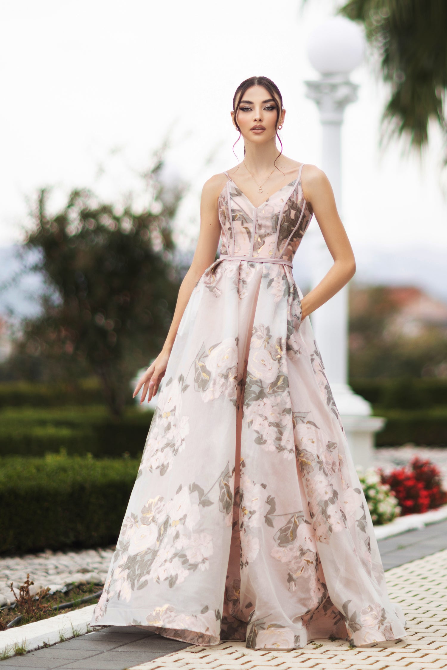 V-Neck Floor-Length Organza Formal Ball Gown - Tina Holly TYTA616