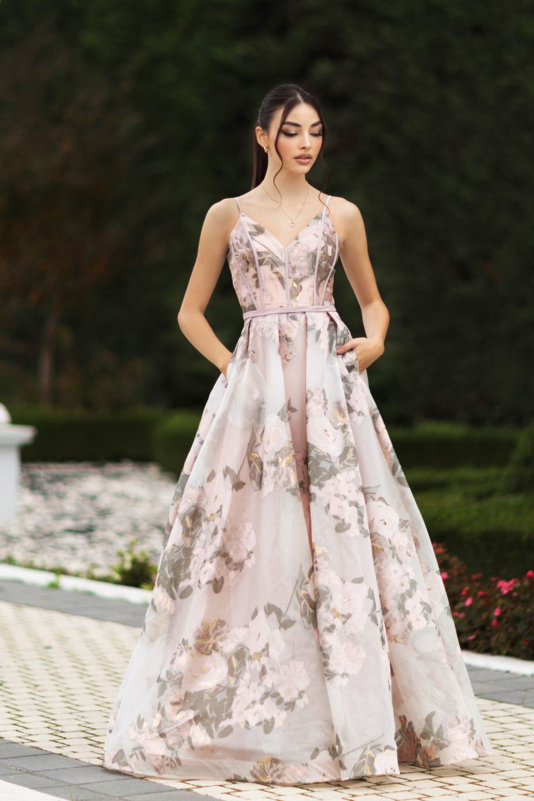 V-Neck Floor-Length Organza Formal Ball Gown - Tina Holly TYTA616