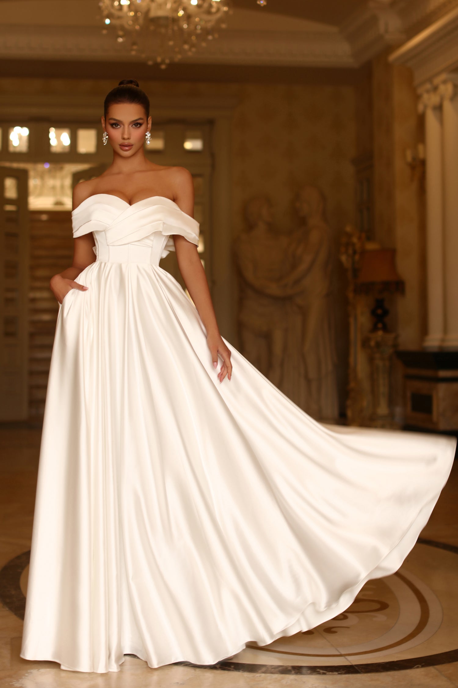 Tina Holly TE207W Long Pleated A Line Wedding Dress Off White 24