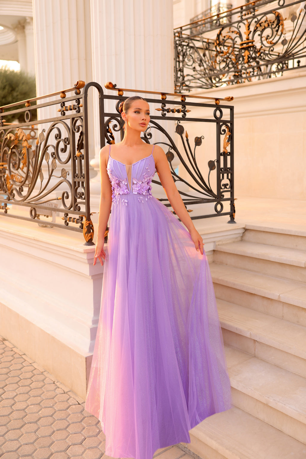 Tina Holly TE218 Long 3D Floral Glitter Formal Prom Dress