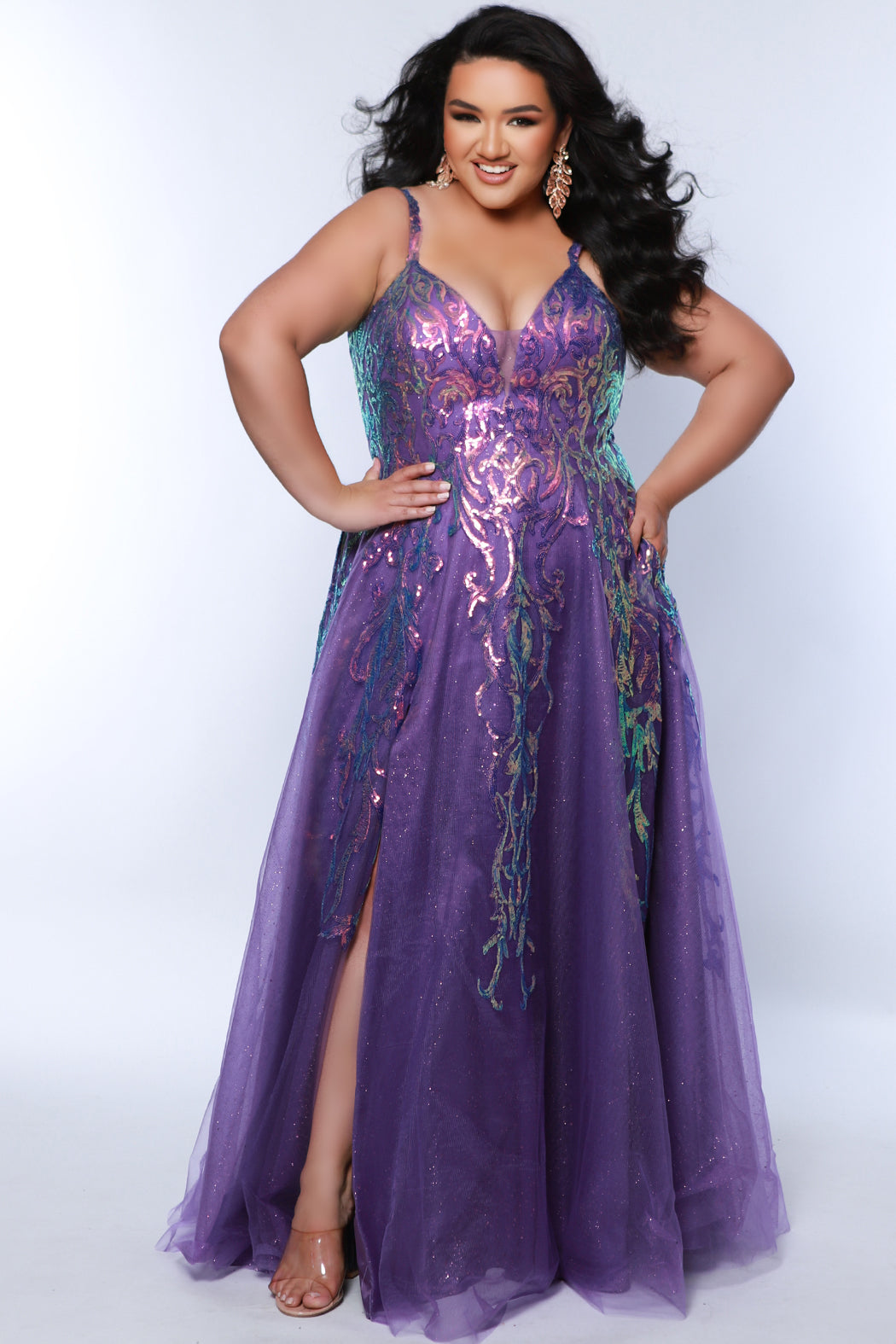 Sydneys Closet TE2302 Plus Size Long Formal A Line Glitter Prom Dress