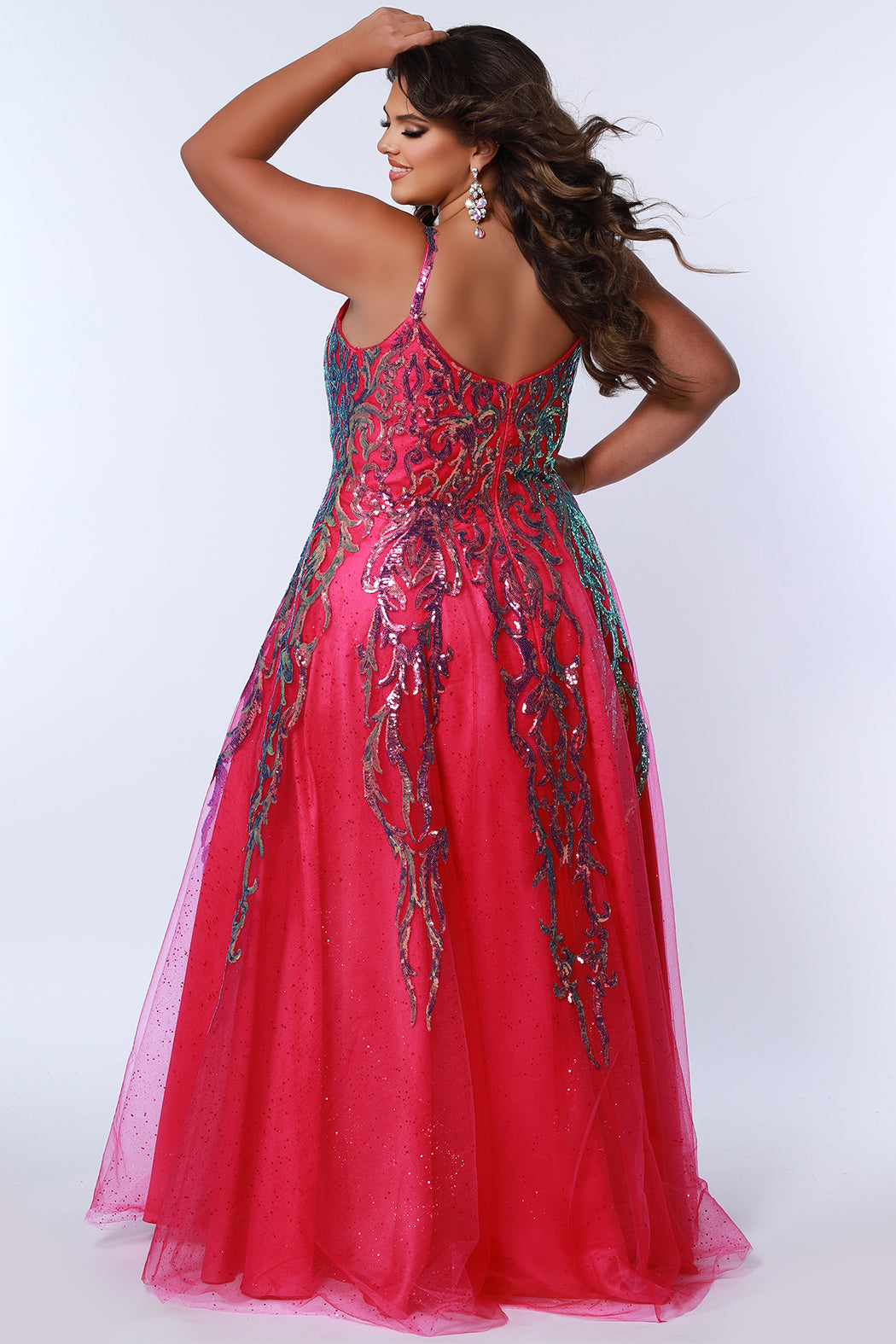 Sydneys Closet TE2302 Plus Size Long Formal A Line Glitter Prom Dress