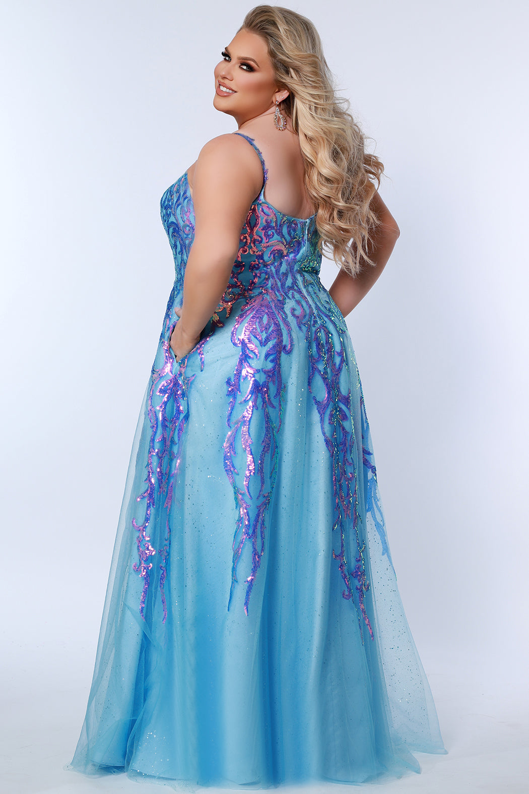 Sydneys Closet TE2302 Plus Size Long Formal A Line Glitter Prom Dress