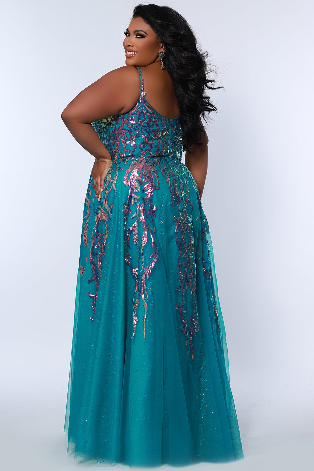 Sydneys Closet TE2302 Plus Size Long Formal A Line Glitter Prom Dress