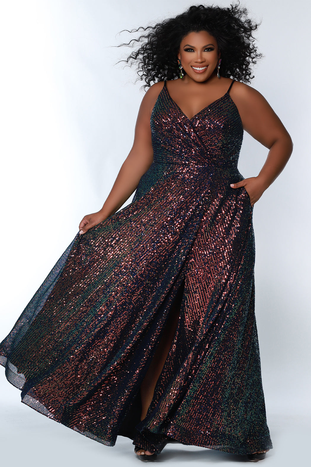 Sydneys Closet TE2305 Prom Long Sequin Formal A Line Plus Size Dress