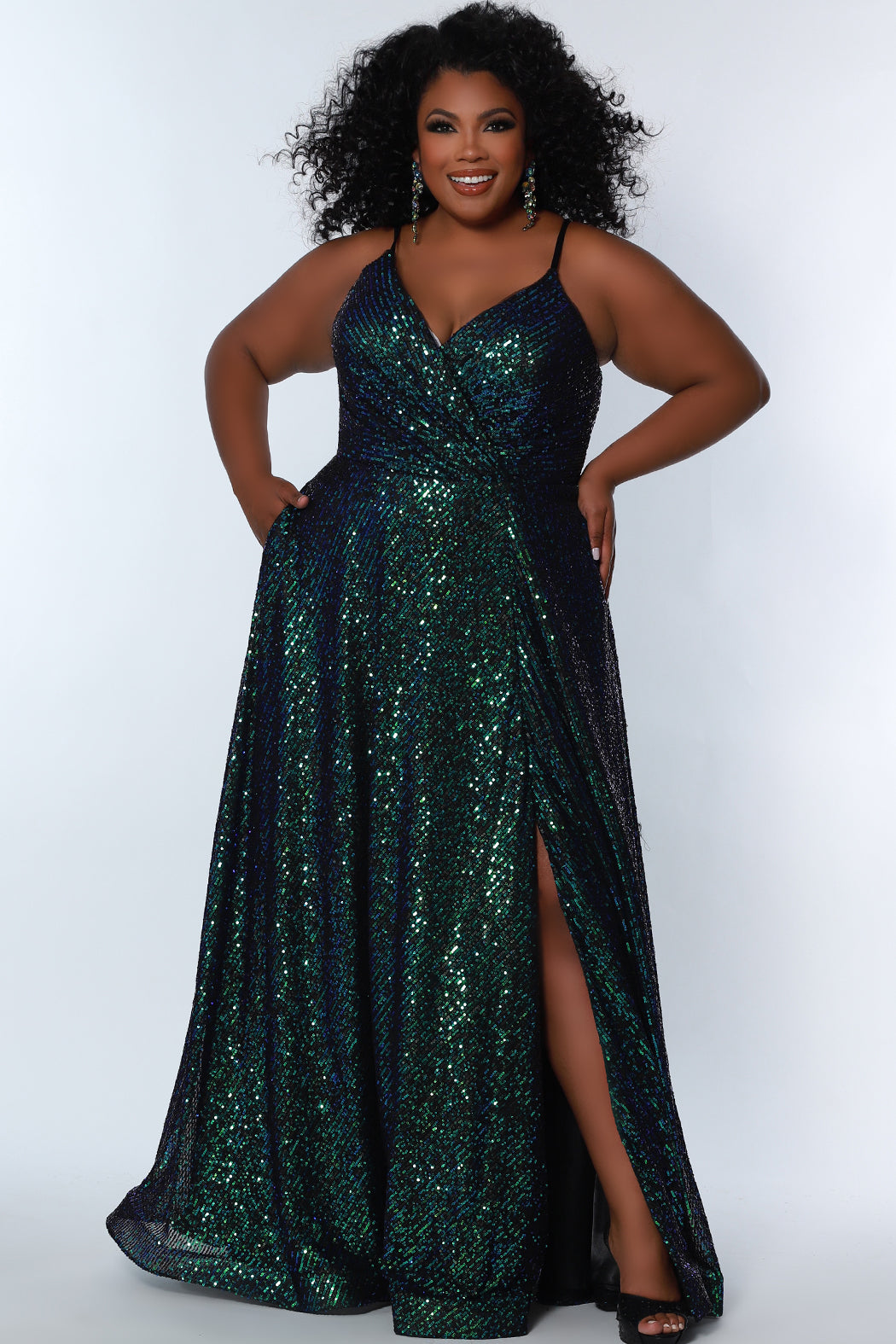 Sydneys Closet TE2305 Prom Long Sequin Formal A Line Plus Size Dress