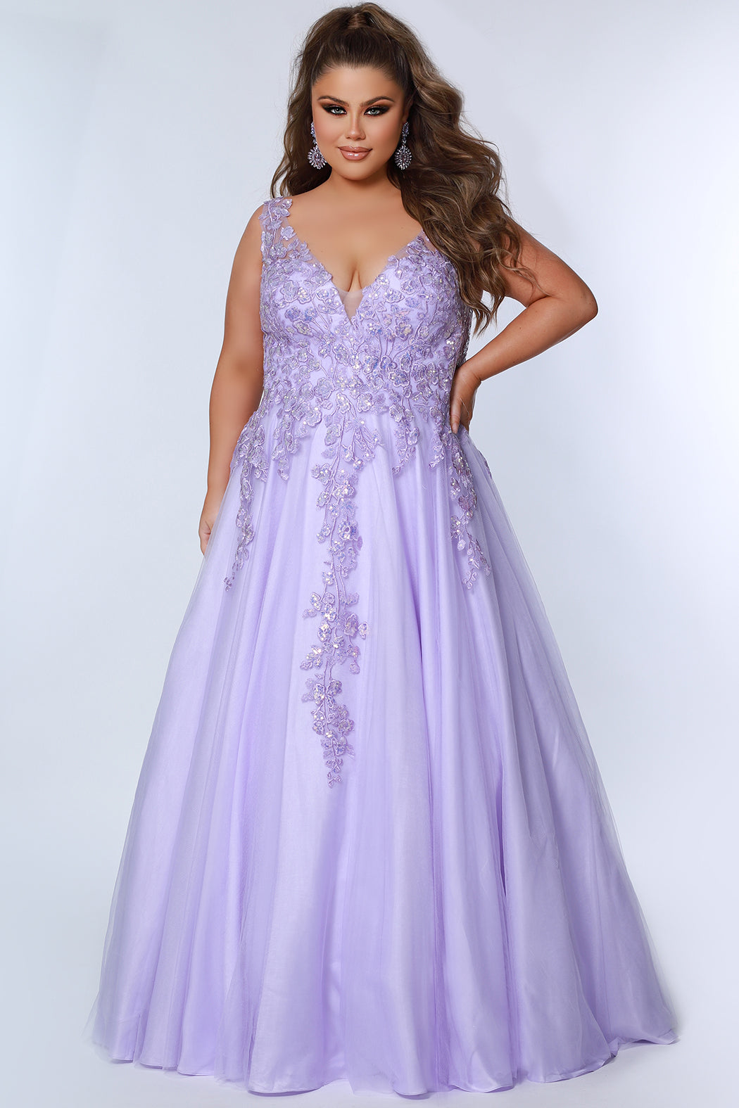 Sydneys Closet TE2313 Prom Long Formal A Line Floral  Plus Size Dress