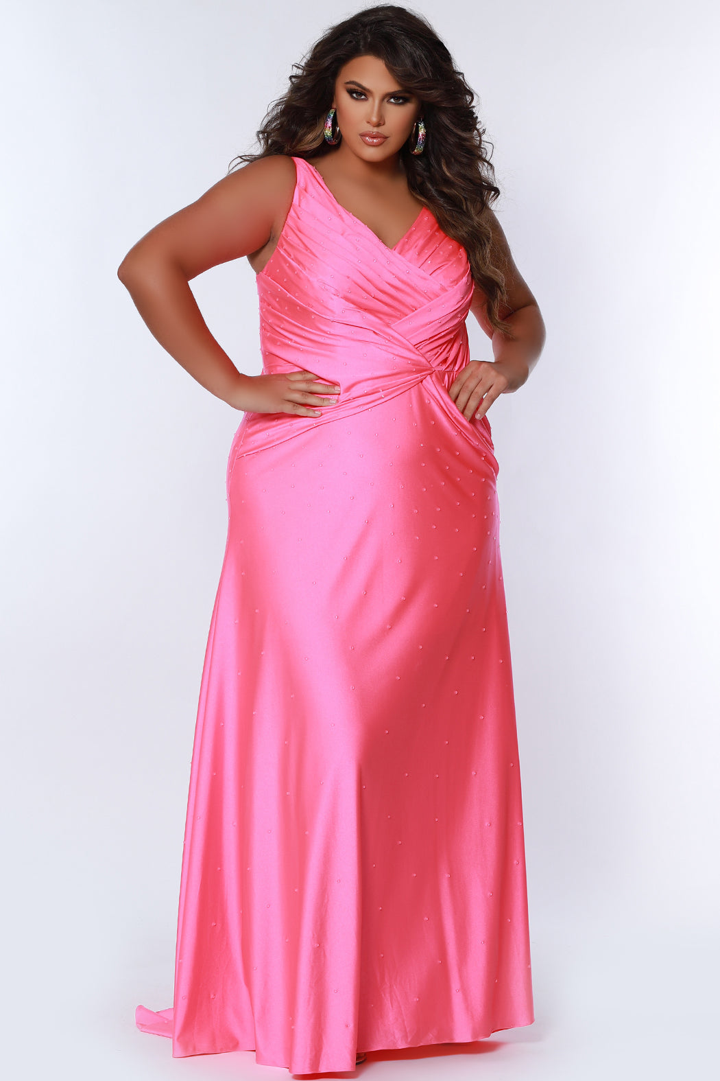 Sydneys Closet TE2318 Pleated Long Formal Prom Plus Size Dress