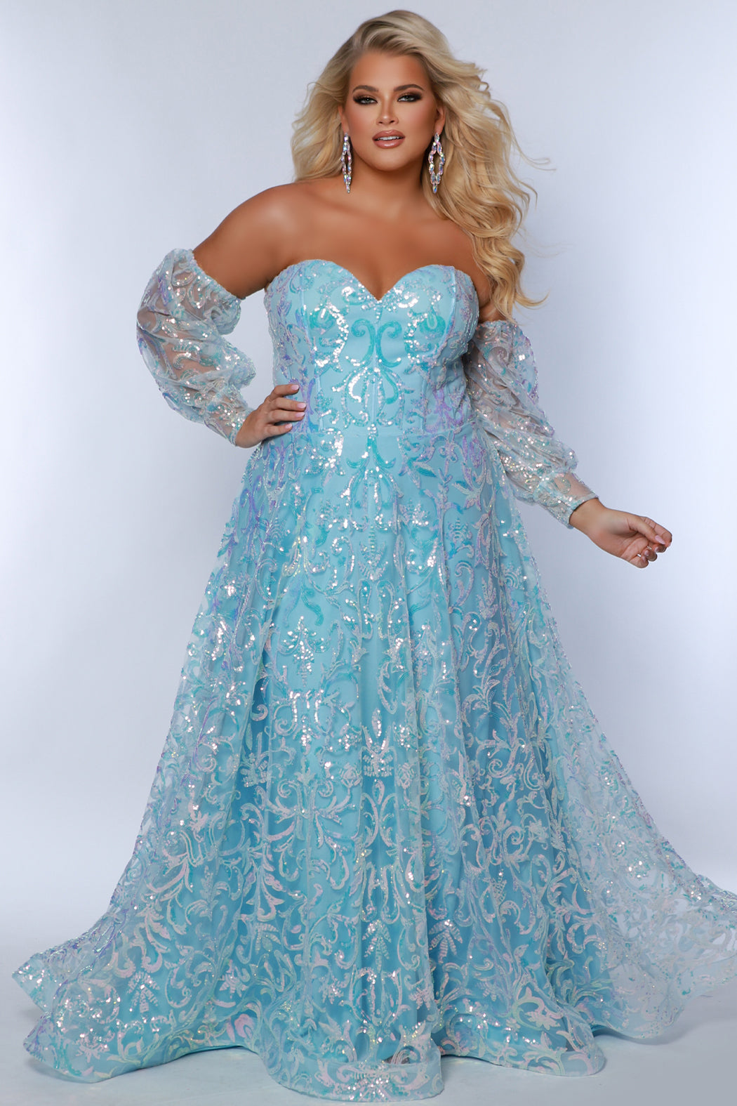 Sydneys Closet TE2404 A Line Sequin Long Formal Plus Size Prom Dress