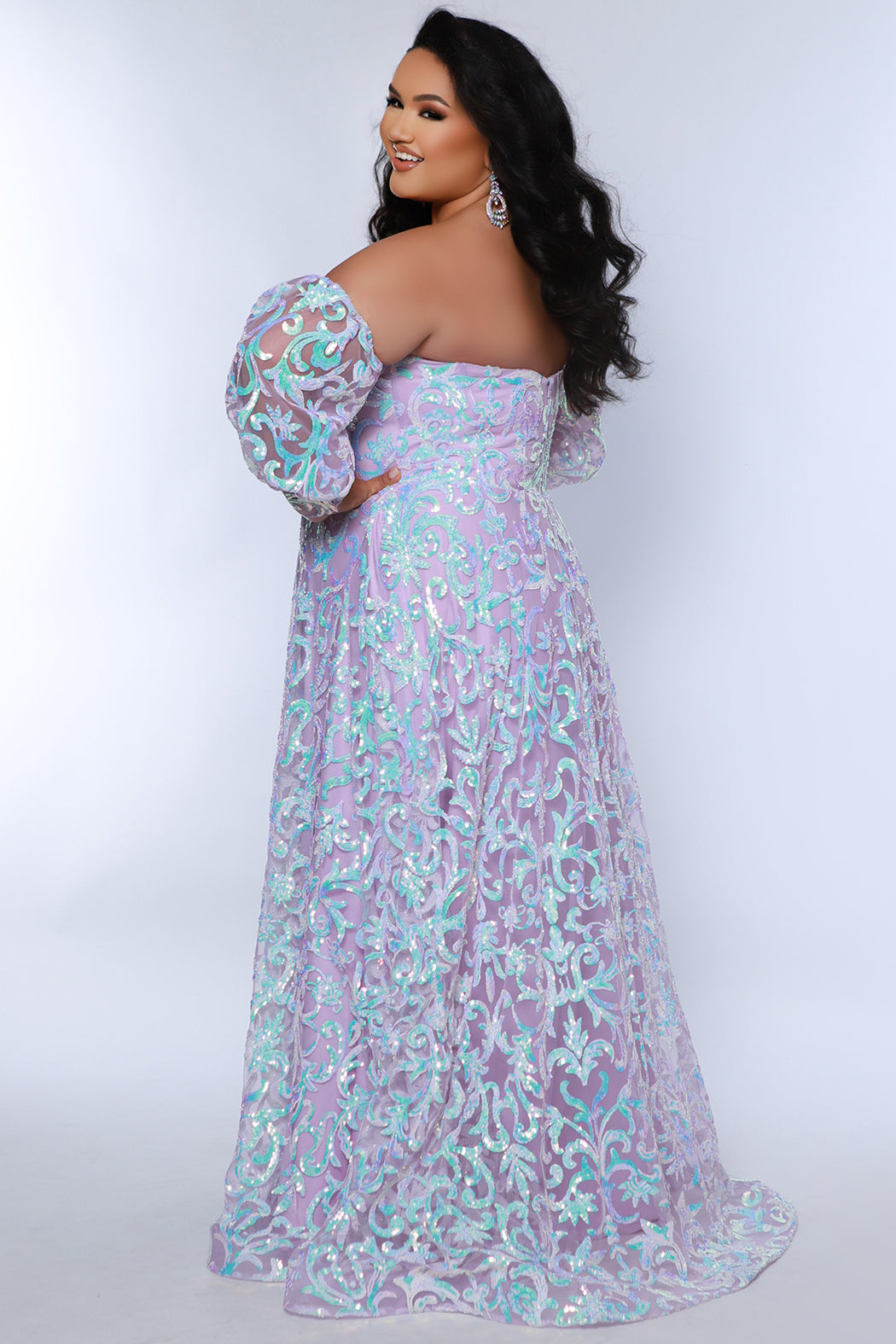 Sydneys Closet TE2404 A Line Sequin Long Formal Plus Size Prom Dress