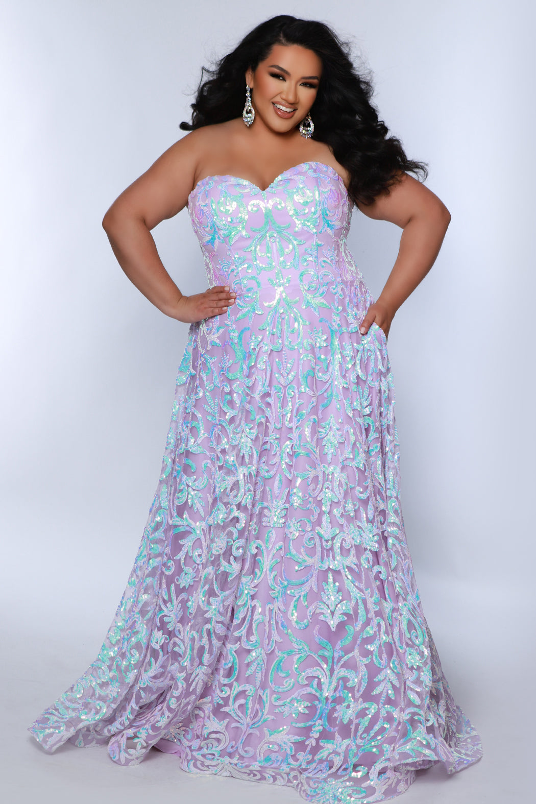 Sydneys Closet TE2404 A Line Sequin Long Formal Plus Size Prom Dress