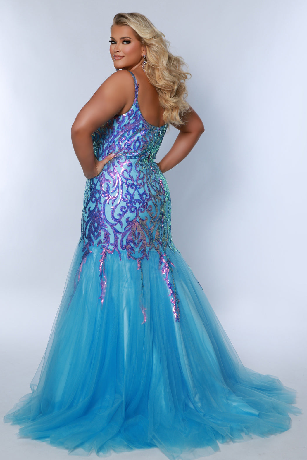 Sydneys Closet TE2409 Prom Plus Size Sequin Long Formal Mermaid Glitter Dress