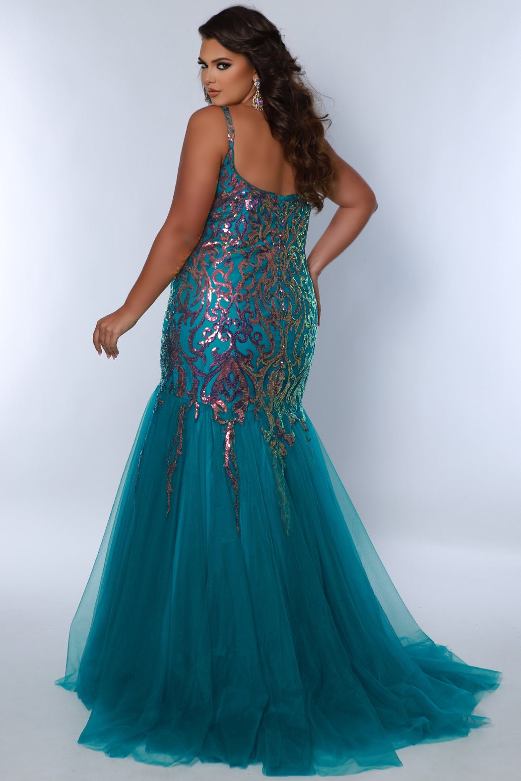 Sydneys Closet TE2409 Prom Plus Size Sequin Long Formal Mermaid Glitter Dress