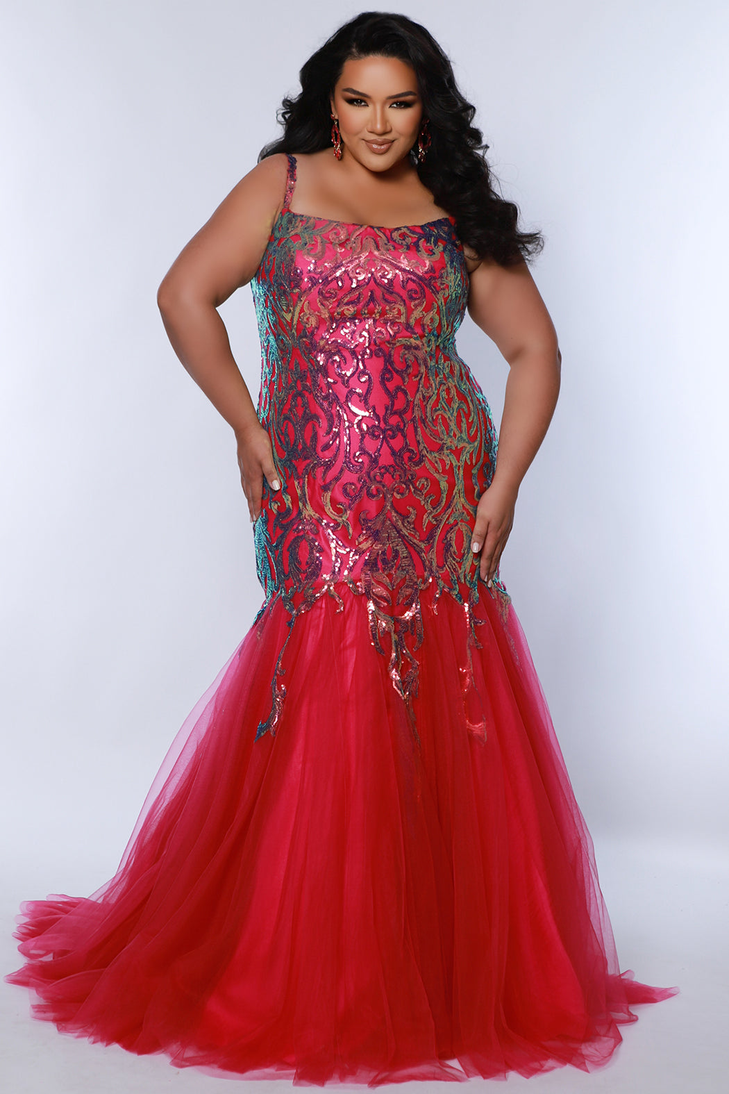 Sydneys Closet TE2409 Prom Plus Size Sequin Long Formal Mermaid Glitter Dress