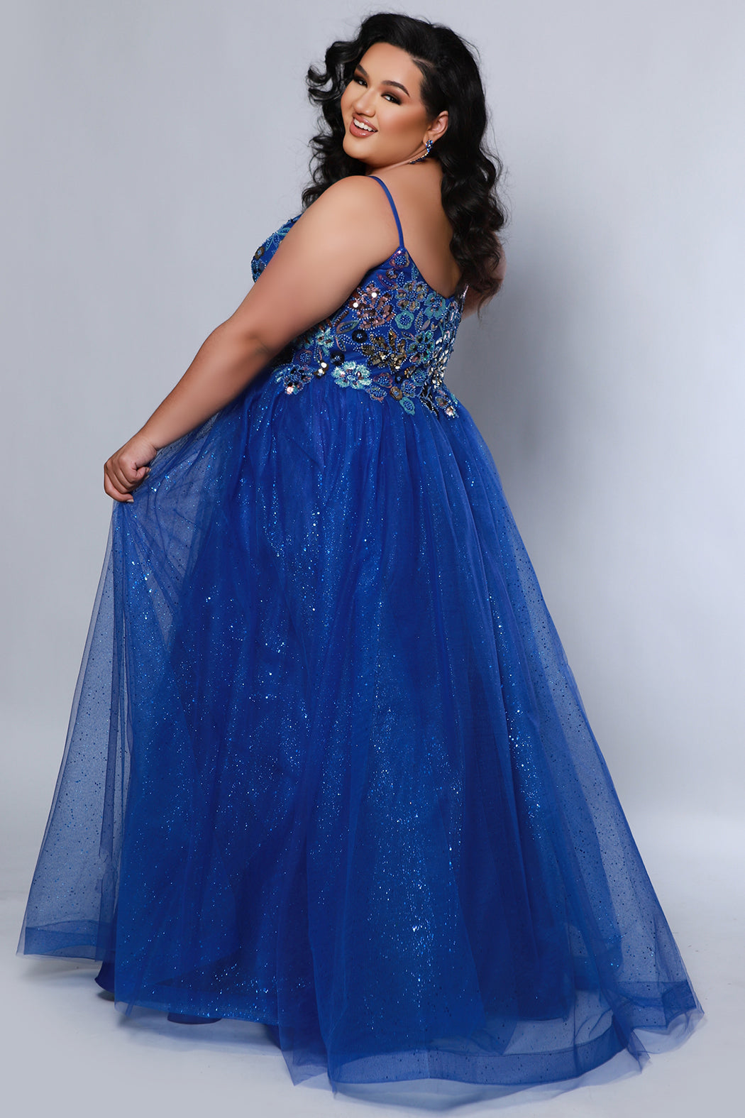 Sydneys Closet TE2427 A Line Long Formal Beaded Floral Prom Dress