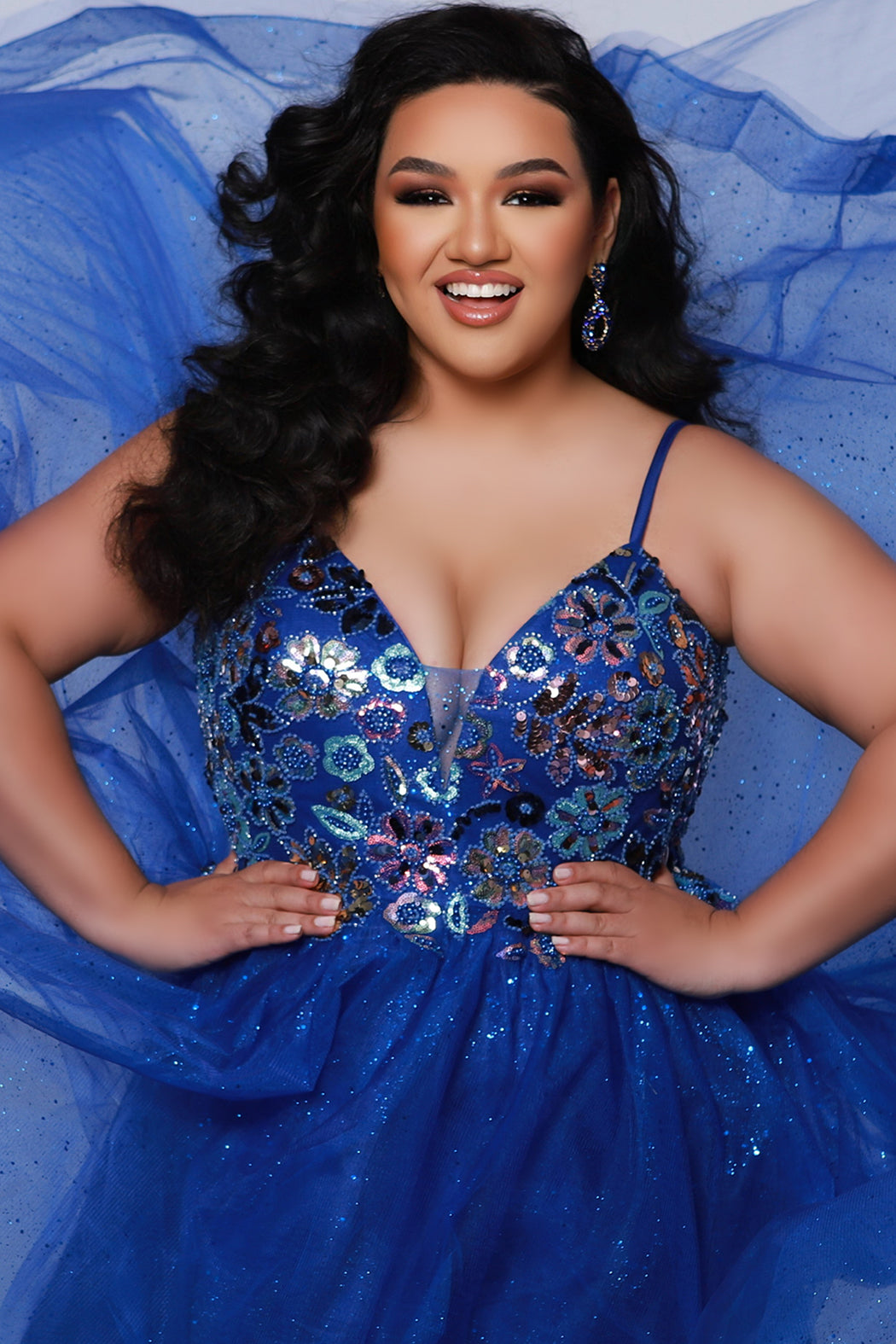 Sydneys Closet TE2427 A Line Long Formal Beaded Floral Prom Dress