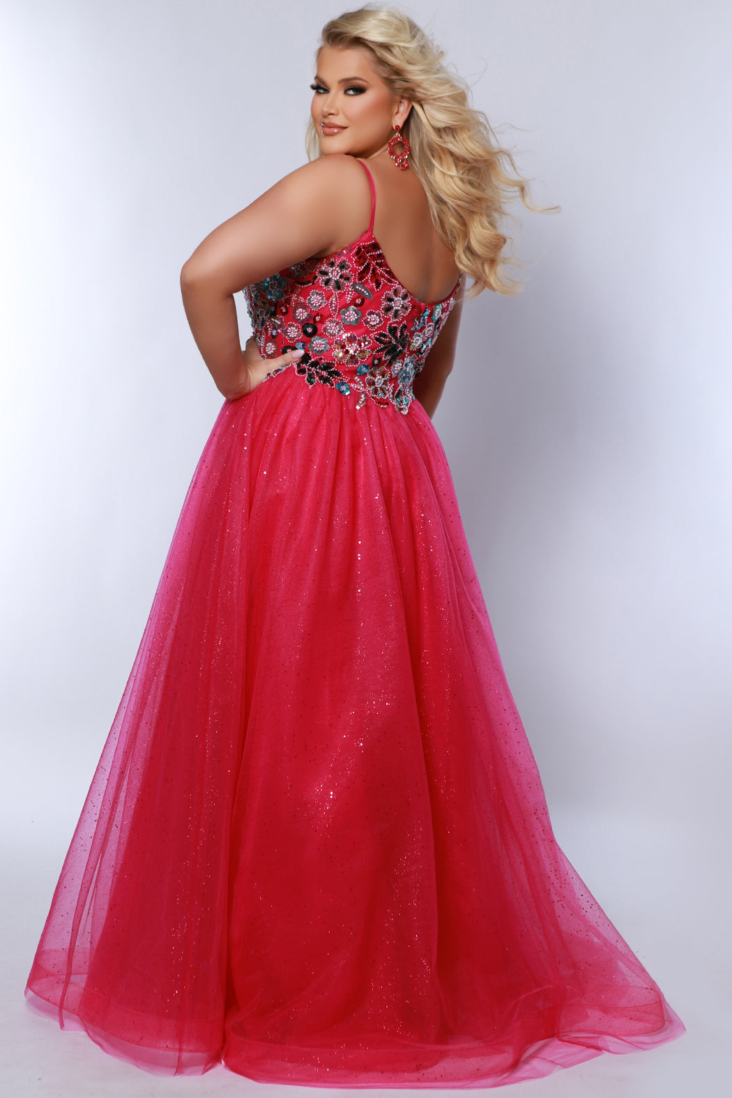 Sydneys Closet TE2427 A Line Long Formal Beaded Floral Prom Dress