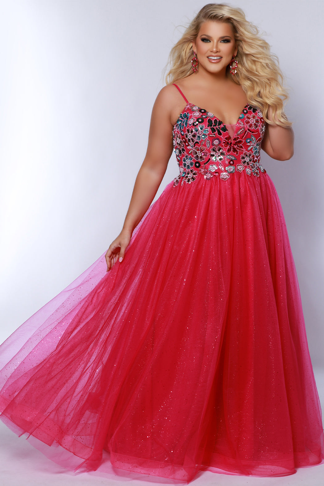 Sydneys Closet TE2427 A Line Long Formal Beaded Floral Prom Dress
