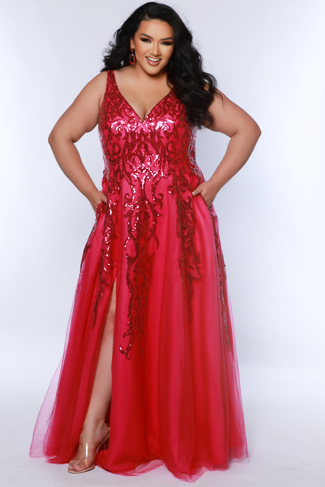 Sydneys Closet TE2443 Plus Size A Line Long Formal Sequin Applique Prom Dress