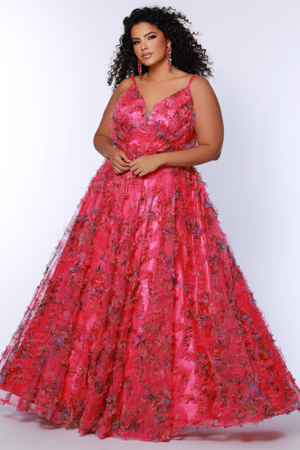 Sydneys Closet TE2508 Long Plus Size Formal Floral Pleated Prom Dress