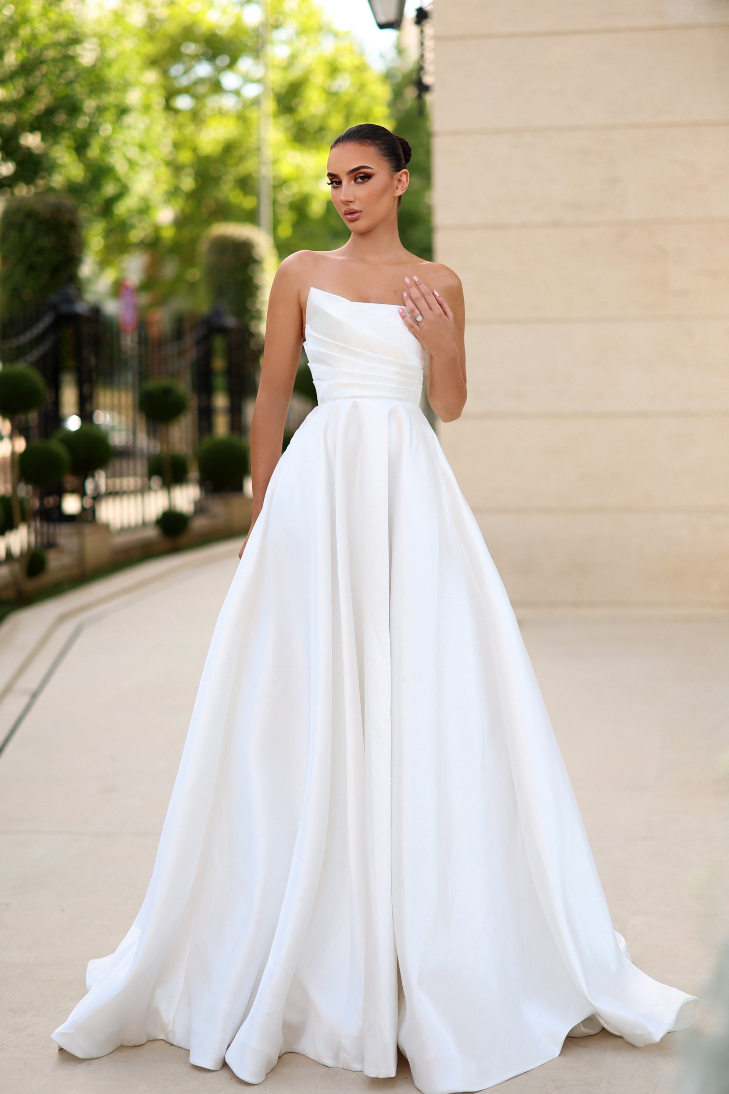 Tina Holly TE302 Pleated Bridal Long A Line Wedding Dress