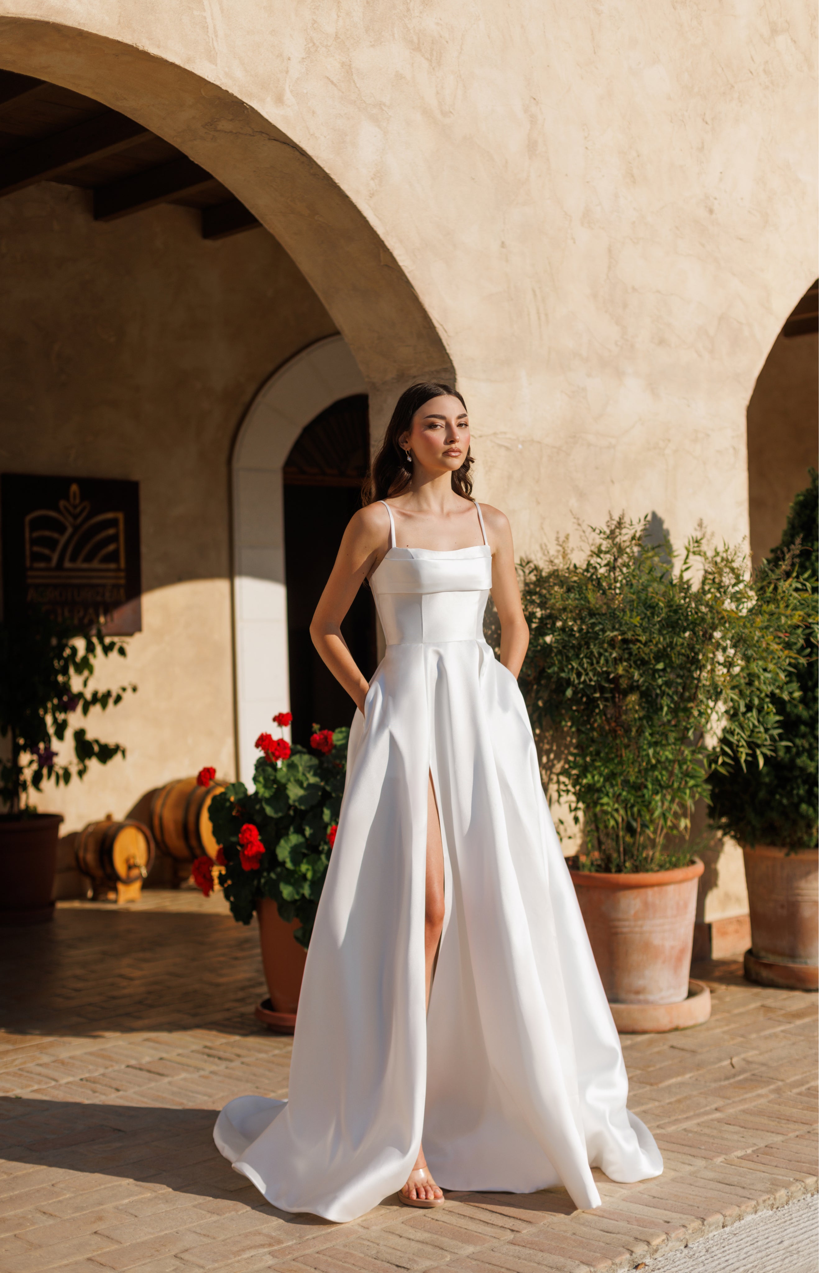 Tina Holly TE305 Long Bridal Gown Pocket Wedding Dress - OFF White / 2