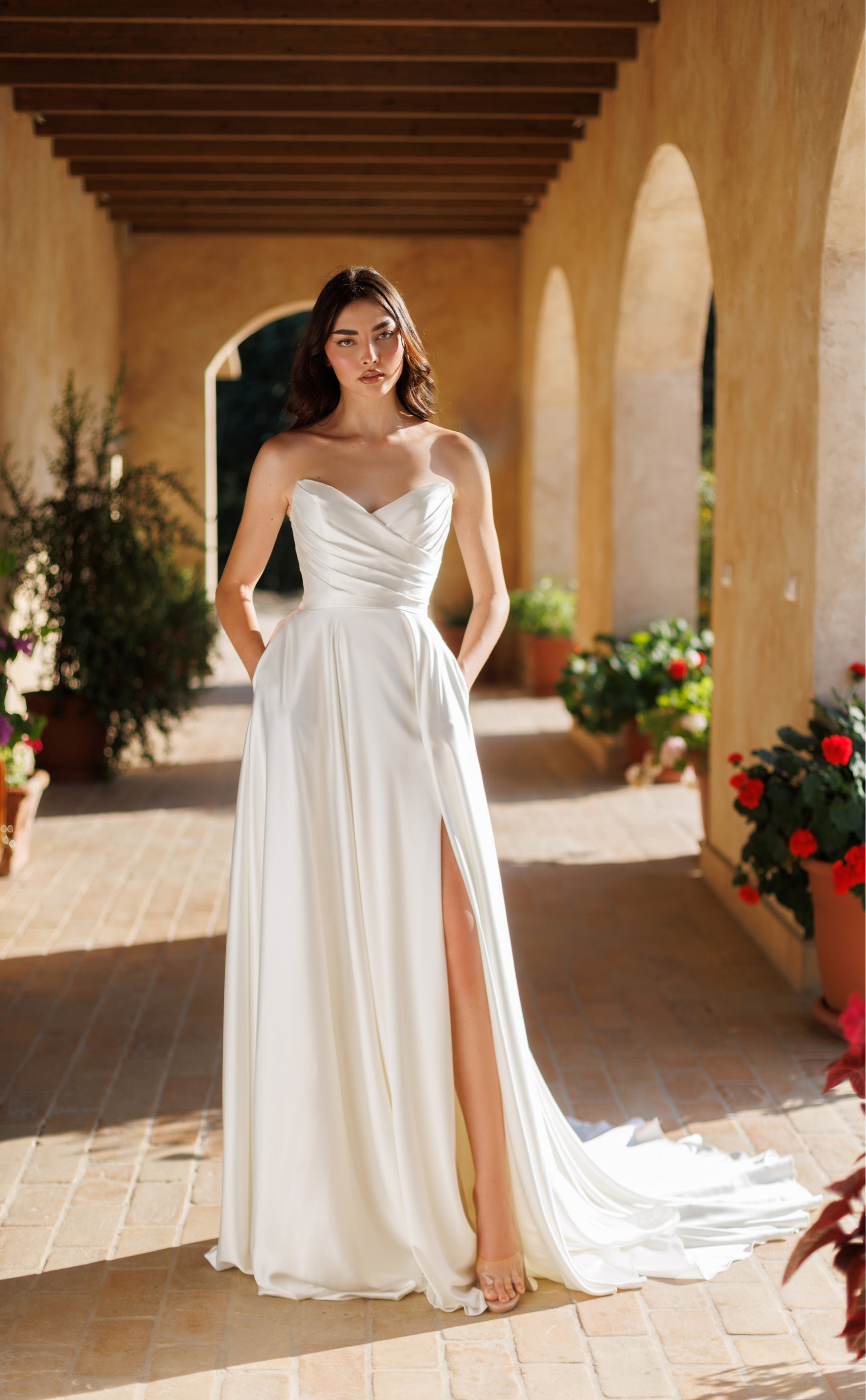 Tina Holly TE565 Pleated Long Bridal A Line Wedding Dress