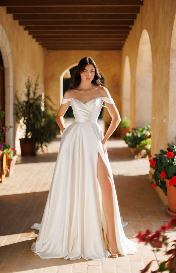 Tina Holly TE565 Pleated Long Bridal A Line Wedding Dress