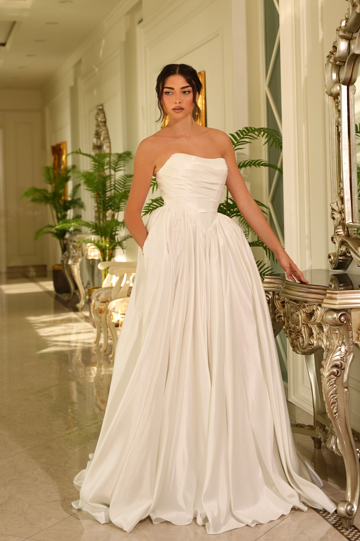 Wedding Dresses Long Bridal A Line Pleated Wedding Dress Tina Holly TE810 Off White