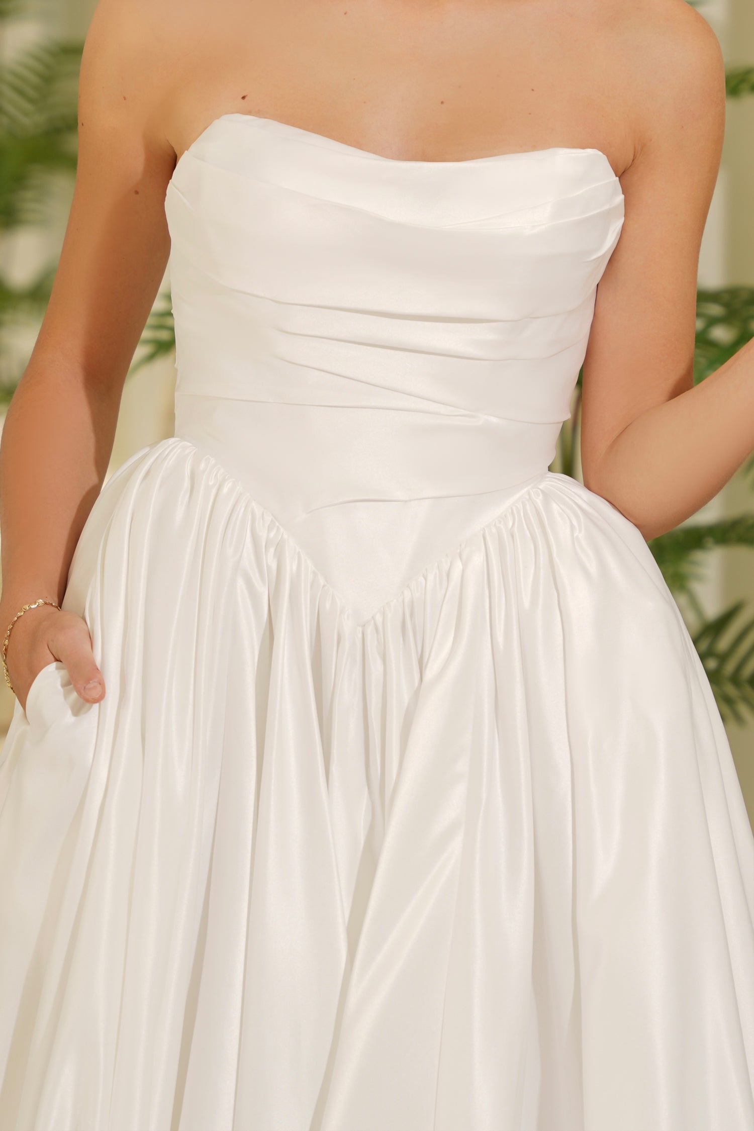 Wedding Dresses Long Bridal A Line Pleated Wedding Dress Tina Holly TE810 Off White