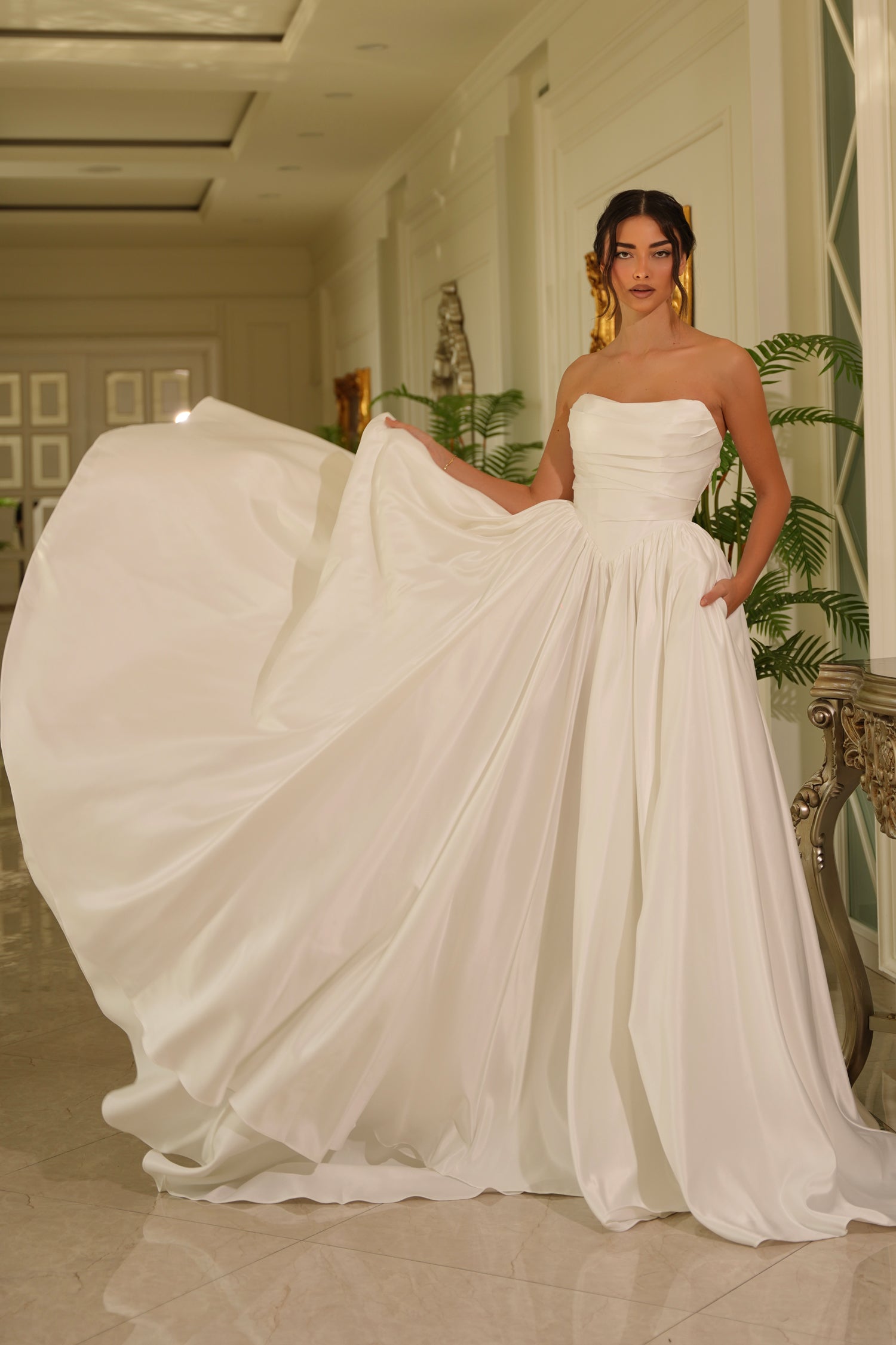 Wedding Dresses Long Bridal A Line Pleated Wedding Dress Tina Holly TE810 Off White