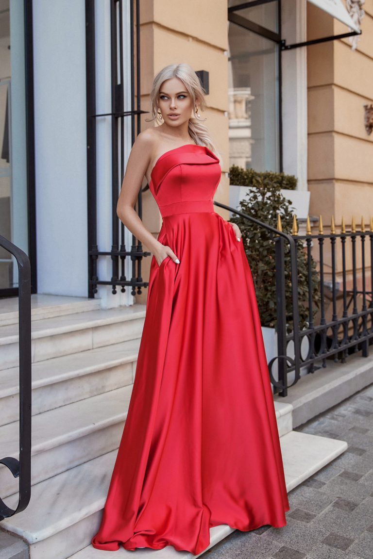Strapless Floor-Length Satin Formal A-Line Gown Tina Holly TE920