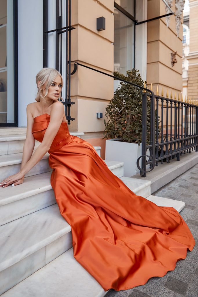 Strapless Floor-Length Satin Formal A-Line Gown Tina Holly TE920