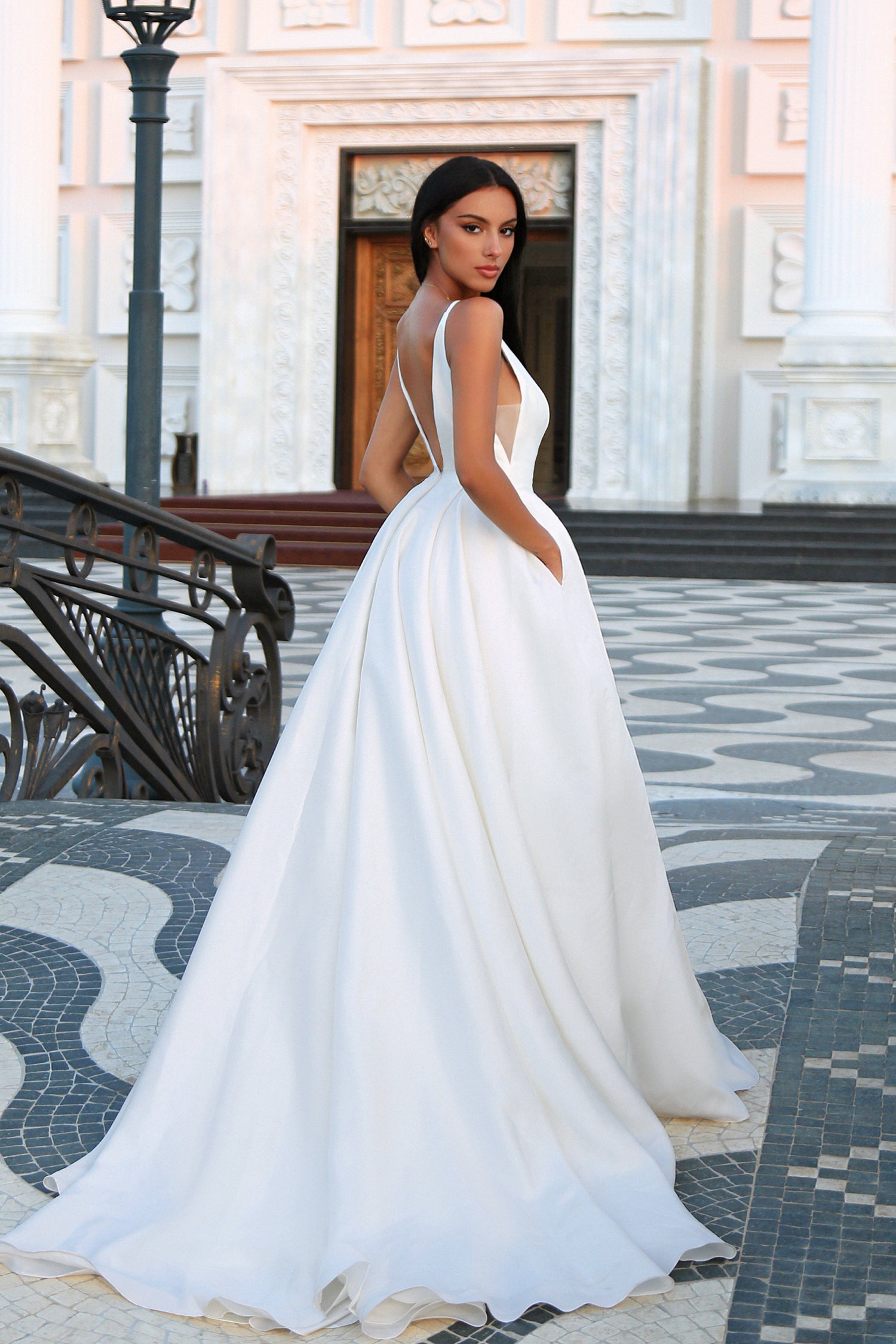 Wedding A-Line Spaghetti Strap High Slit Mikado Gown TF002 by Tina Holly Off White / 8 Wedding A-Line Spaghetti Strap High Slit Mikado Gown TF002 by Tina Holly Off White / 8
