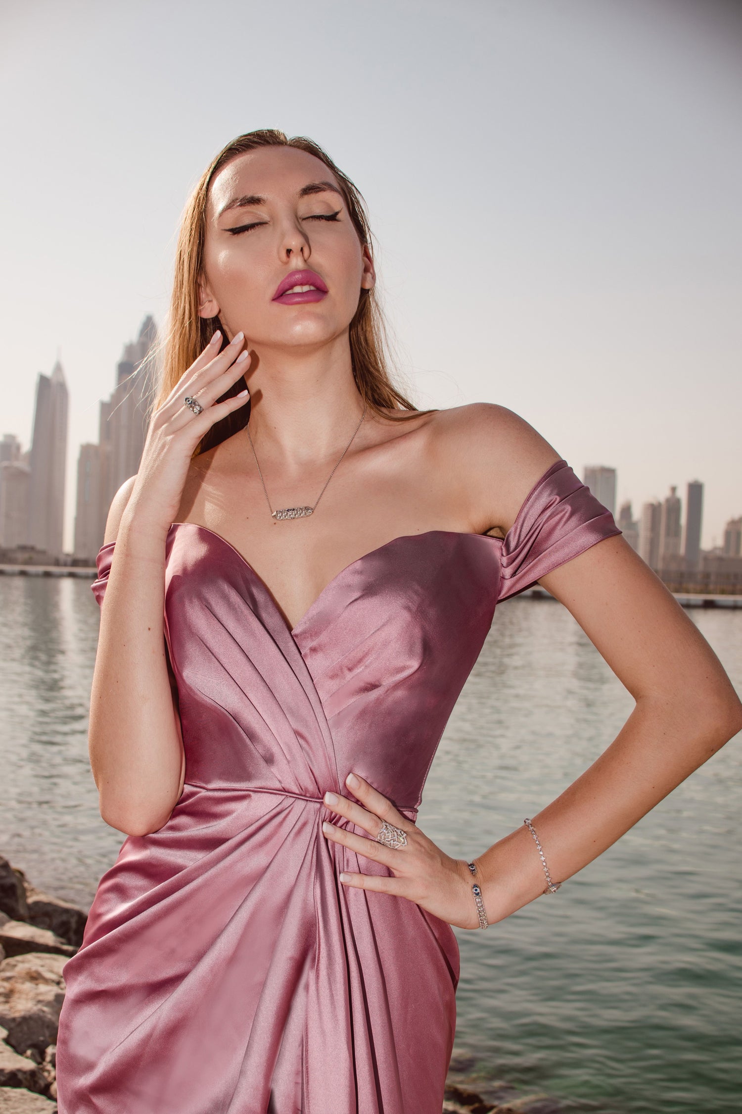 Off-the-Shoulder Floor-Length Satin Formal Mermaid/Trumpet Gown - Tina Holly TYTK016