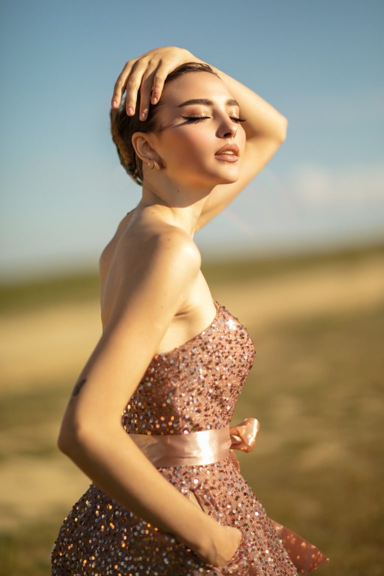 One-Shoulder Tea-Length Sequin Formal A-Line Dress - Tina Holly TYTK047