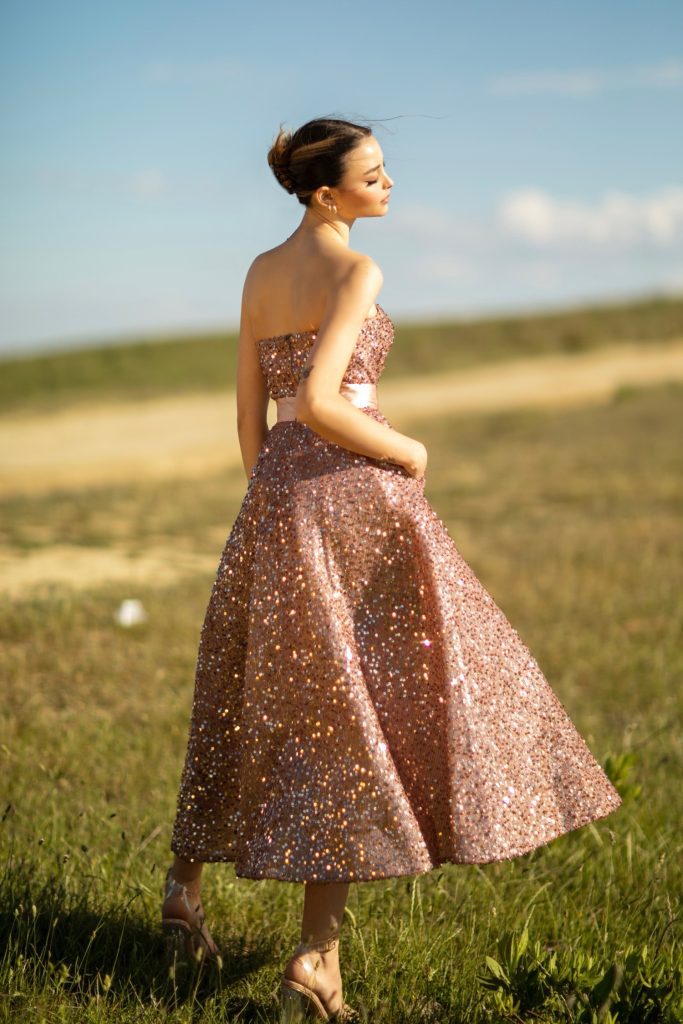 One-Shoulder Tea-Length Sequin Formal A-Line Dress - Tina Holly TYTK047