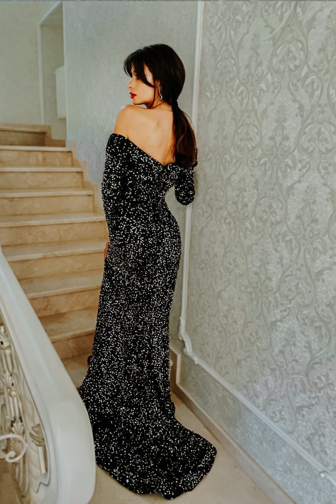 Off-the-Shoulder Floor-Length Sequin Formal Mermaid Gown - Tina Holly TYTK099
