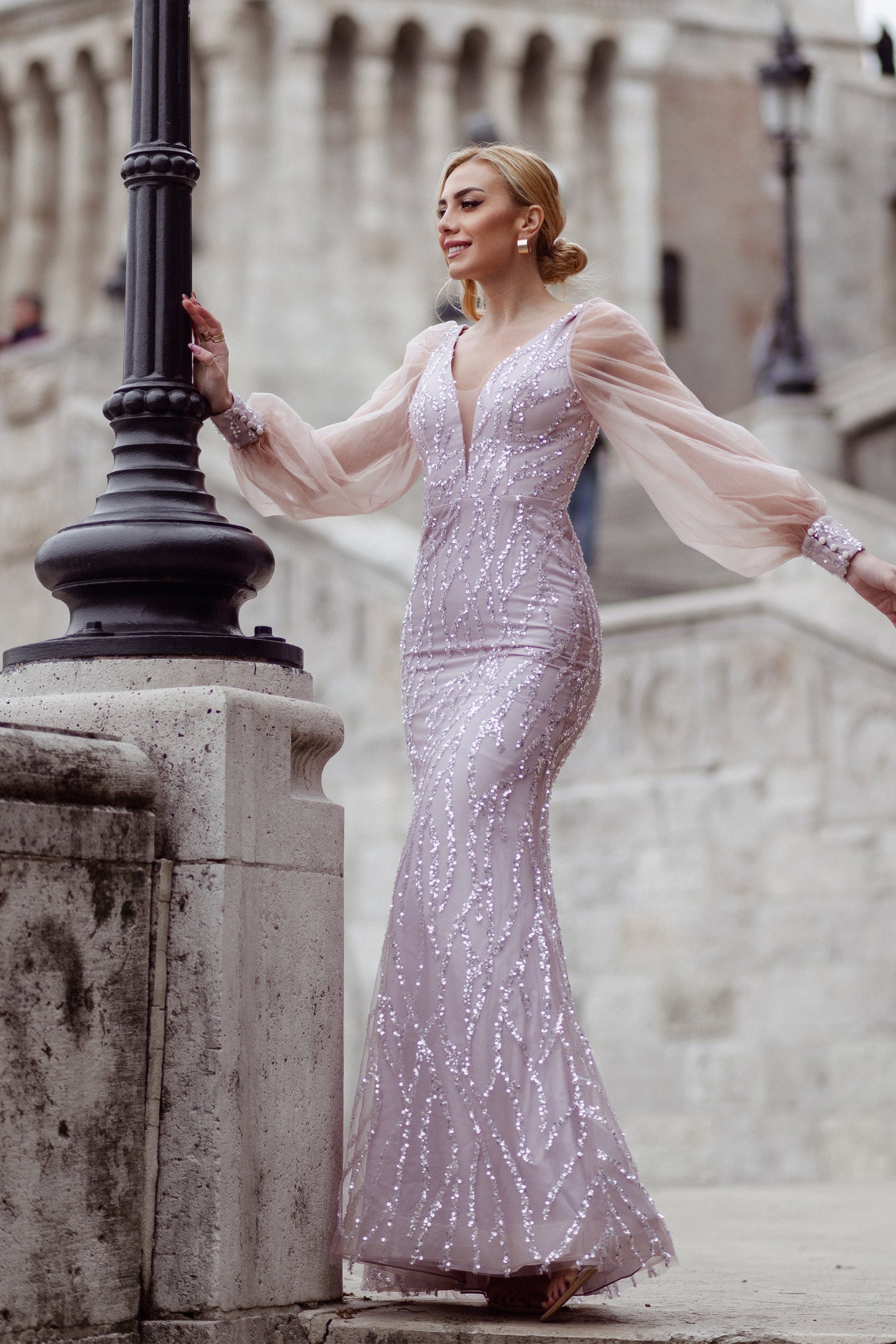 Prom Dresses Beaded Mermaid Long Formal Prom Dress Tea Rose