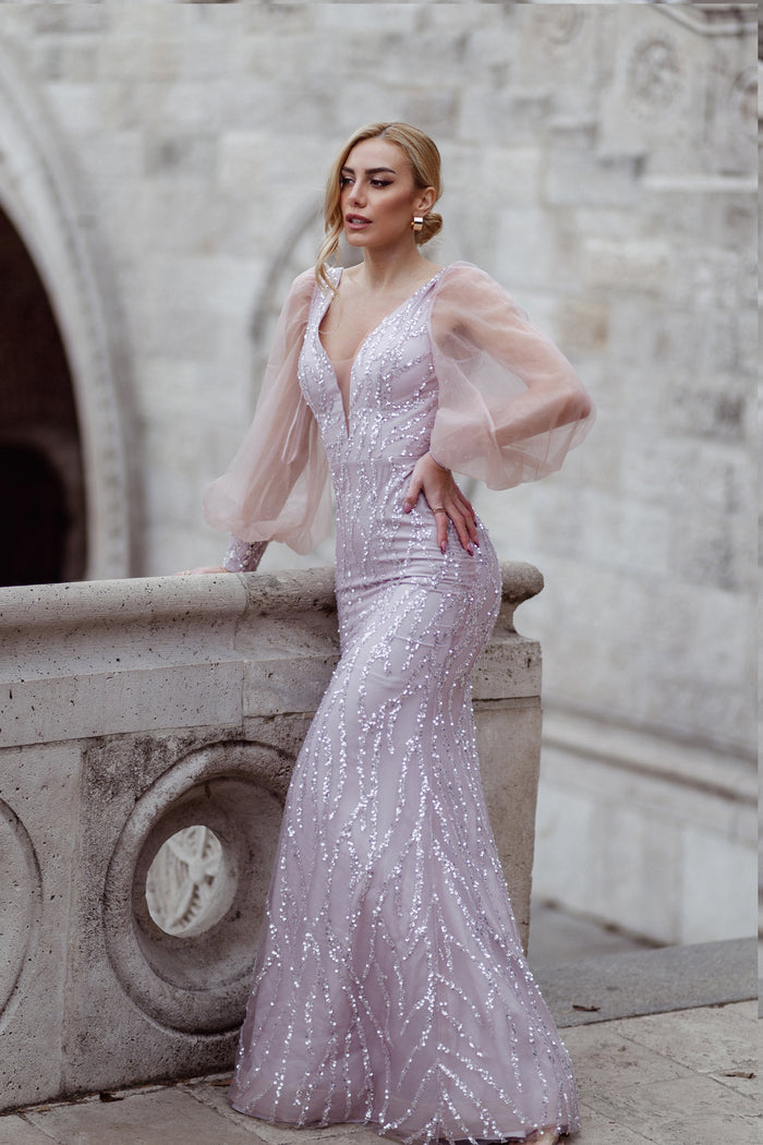 Prom Dresses Beaded Mermaid Long Formal Prom Dress Tea Rose