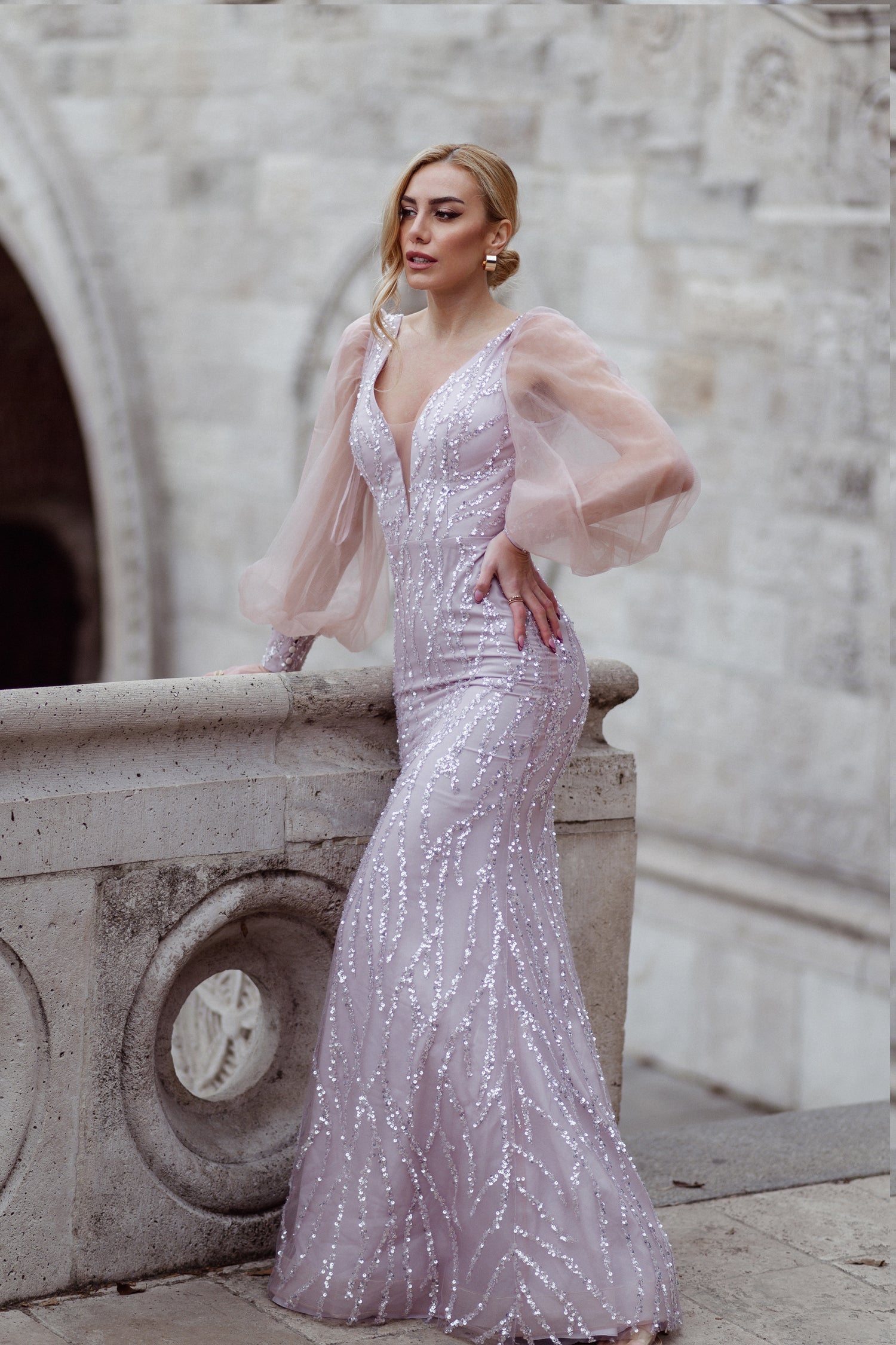 Prom Dresses Beaded Mermaid Long Formal Prom Dress Tea Rose