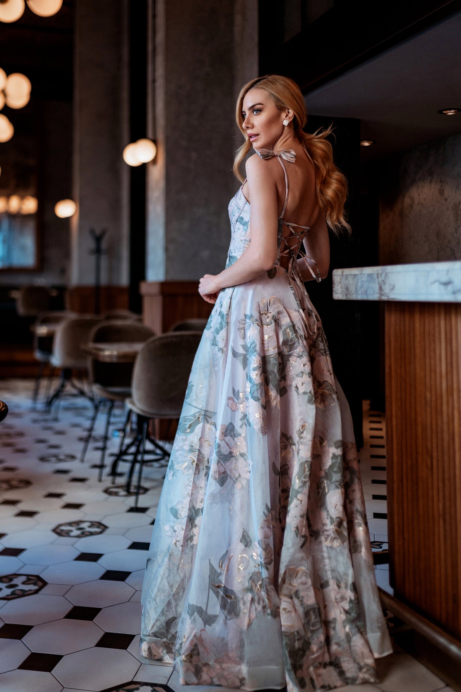 Floral Pink Tina Holly TK210 Long Floral A Line Formal Prom Dress for