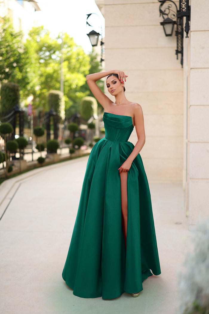 Prom Dresses Ball Gown Long Slit Formal Prom Dress Emerald Green