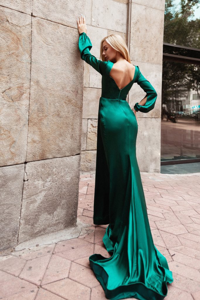 V-Neck Floor-Length Satin Formal Mermaid Gown - Tina Holly TYTK305